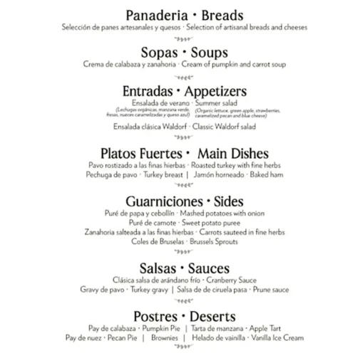 Thanksgiving Menu 2026 Pool Club PV